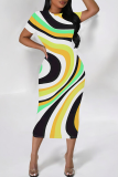 White Casual Print Patchwork O Neck Long Dresses