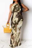 Gradient Color Casual Print Patchwork O Neck Long Dresses