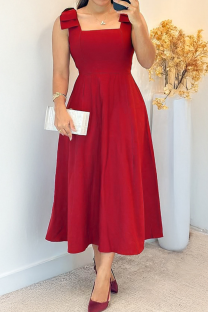 Red Sexy Solid Color Bow Decor Spaghetti Strap Long Dresses
