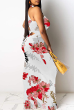 Gradient Color Casual Print Patchwork O Neck Long Dresses