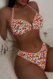 Multicolor Sexy Print Patchwork Swimwears