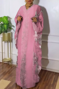 Pink Casual Hot Drill V Neck Long Dresses