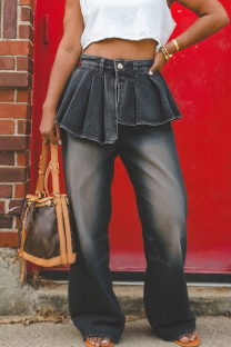 Black Gray Casual Solid Color Ruched Irregular Loose Denim Jeans