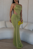 Orange Elegant Solid Color Hollow Out Strapless Long Dresses