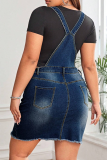 Deep Blue Casual Solid Color Pocket Strap Plus Size Dresses