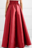 Burgundy Elegant Solid Color Pocket Loose High Waist Speaker Patchwork Bottoms