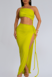 Red Sexy Solid Color High Slit Ruched Strapless Long Dresses