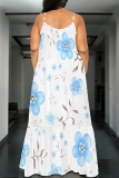 White Black Sexy Print Spaghetti Strap Long Dresses