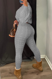 Pink Casual Solid Color Zipper Hooded Long Sleeve Two Pieces