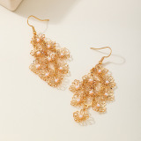 Gold Elegant Leaves Pearls Decor Flower Shape Earrings