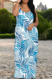 White Casual Print Spaghetti Strap Long Dresses