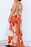 White Casual Stripe Pocket Backless Halter Long Dresses