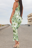 Blue White Casual Print V Neck Long Dresses