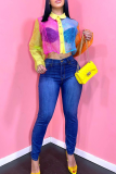 Multicolor Sexy See-Through Contrast Turndown Collar Tops