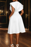 White Elegant Solid Color Bow Decor O Neck A Line Dresses