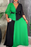 White Elegant Contrast Flower Shape Deep V Neck Long Plus Size Dresses