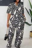 Green Casual Print Buckle Turndown Collar Short Sleeve Two Pieces