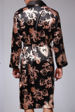 Grey Daily Print Strap Design Turndown Collar Outerwear