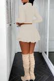 Apricot Sexy Solid Color Zipper Zipper Collar Long Sleeve Two Pieces