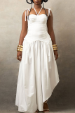 White Sexy Solid Color Strap Design Spaghetti Strap Irregular Dresses