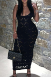Black Sexy Solid Color Spaghetti Strap Long Dresses