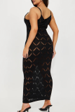 Black Sexy Solid Color Spaghetti Strap Long Dresses