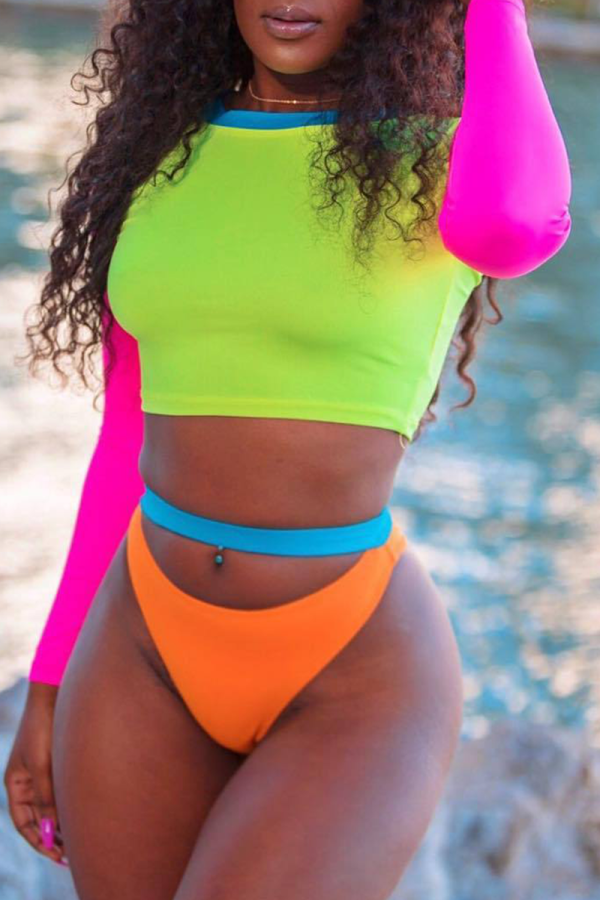 Grass Green Sexy Patchwork Swimwears