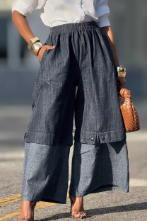 Black Casual Solid Color Patchwork High Waist Loose Denim Jeans