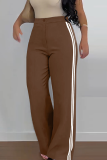 Army Green Casual Stripe Contrast Loose Mid Waist Conventional Patchwork Bottoms