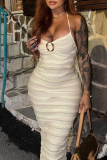 Apricot Sexy Solid Color Backless Halter Long Dresses