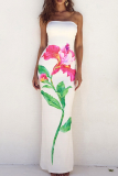 White Sexy Print Strapless Long Dresses