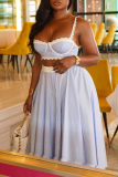 Blue Sexy Stripe Lace Pocket Spaghetti Strap Sleeveless Two Pieces