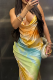 Colour Elegant Print Spaghetti Strap Long Dresses