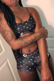 Black Sexy Print Spaghetti Strap Sleeveless Two Pieces