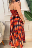 Green Vacation Plaid Backless Spaghetti Strap Long Dresses