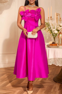 Rose Red Sexy Prom Solid Color Flower Shape Spaghetti Strap A Line Dresses