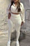 Apricot Casual Zipper Zipper Collar Long Sleeve Two Pieces