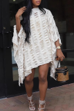 White Sexy Solid Color Ripped Irregular O Neck Tops