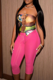 Green Sexy Print Strapless Sleeveless Two Pieces
