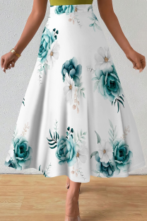 White Casual Print Loose Mid Waist Speaker Full Print Bottoms