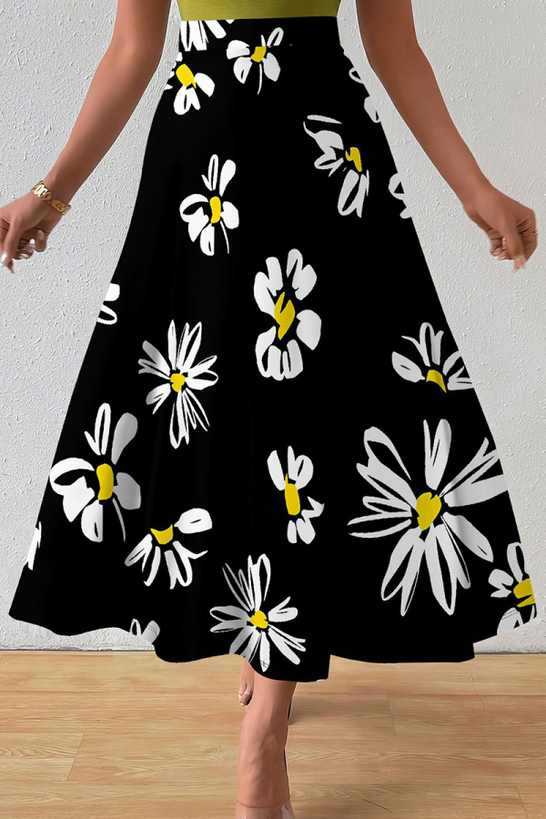 Black Casual Print Loose Mid Waist Speaker Full Print Bottoms