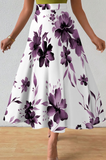 Purple Casual Print Loose Mid Waist Speaker Full Print Bottoms