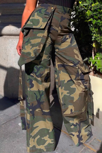 Camouflage Casual Camouflage Print Pocket Loose High Waist Full Print Bottoms