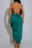 Red Sexy Solid Color Slit Ruched Halter Irregular Dresses