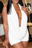 White Sexy Solid Color Deep V Neck Sleeveless Two Pieces