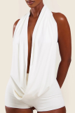 White Sexy Solid Color Deep V Neck Sleeveless Two Pieces