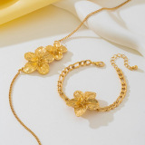 Gold Casual Daily Flowers Chains Bracelet Necklace Jewelry Set