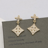 Silver Daily Four Leaf Clover Hollow Out Rhinestone Decor Earrings