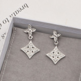 Silver Daily Four Leaf Clover Hollow Out Rhinestone Decor Earrings