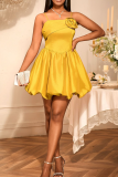 Gold Sexy Solid Color Flower Shape Spaghetti Strap A Line Dresses